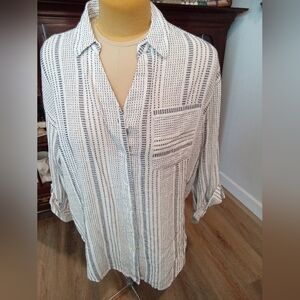 CZ Collection Women's Plus Size 2X Striped Button-Up Women's Top